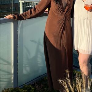 Massimo Dutti Chocolate Long Sleeve Dress